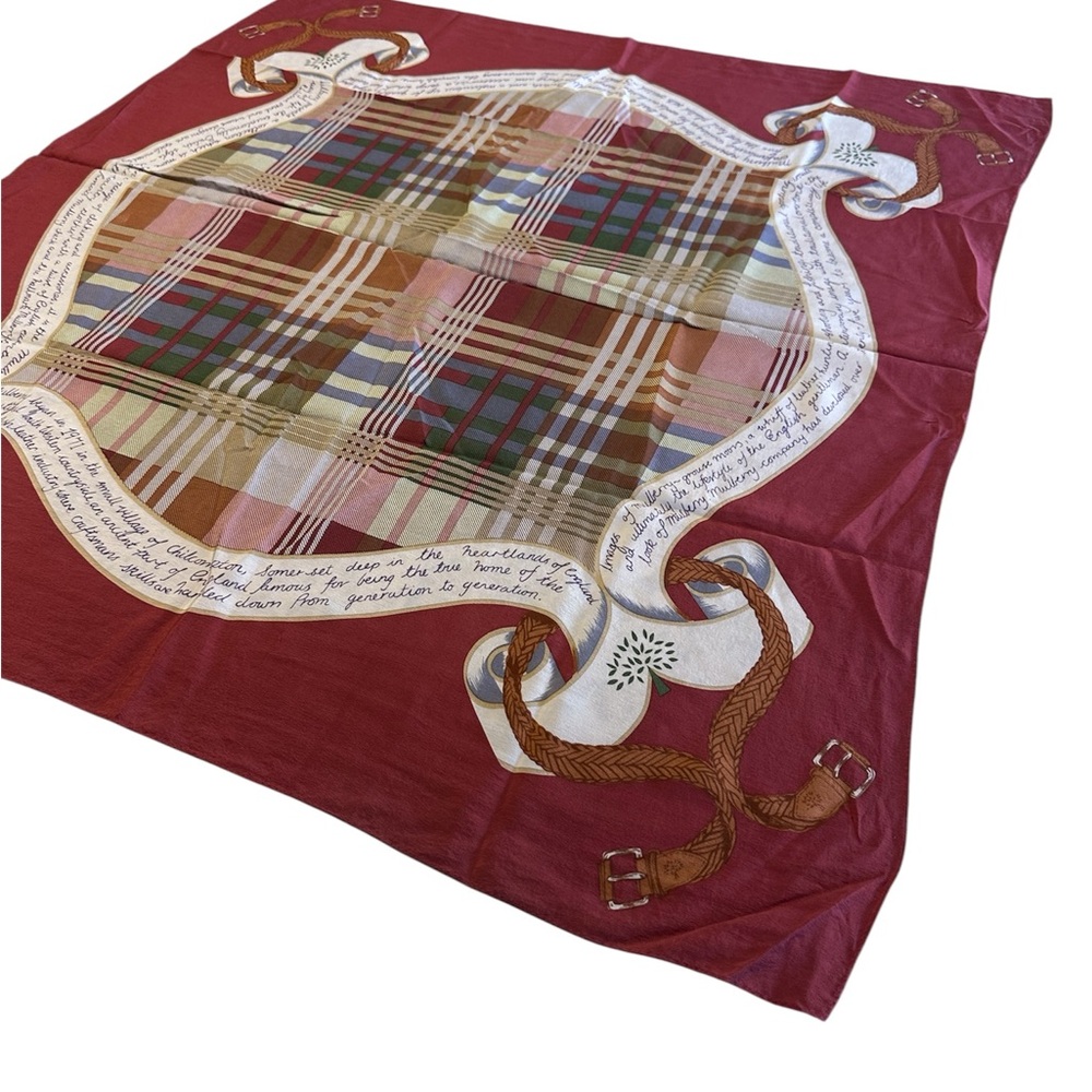 Mulberry Women’s Square Silk Scarf Plaid Equestrian Style - Picture 4 of 4